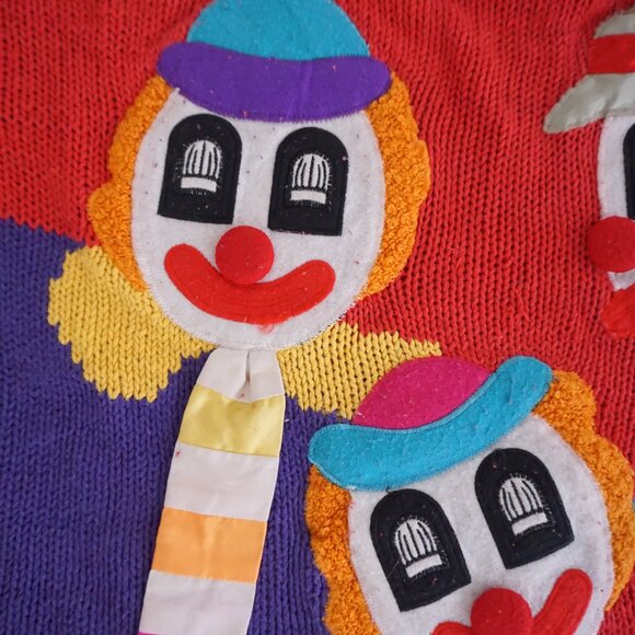 Vintage Nuggets Red Purple Cotton Blend Clown Circus Applique Knit Sweater L - Picture 8 of 10